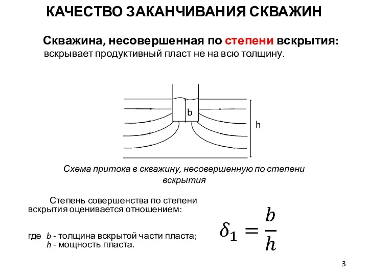 Скважина, несовершенная по степени вскрытия: вскрывает продуктивный пласт не на