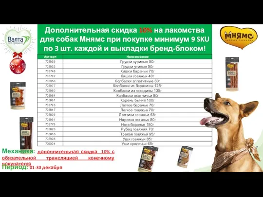 Дополнительная скидка 10% на лакомства для собак Мнямс при покупке минимум 9 SKU