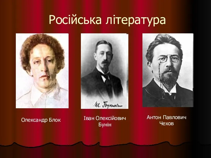 Російська література Іван Олексійович Бунін Антон Павлович Чехов Олександр Блок