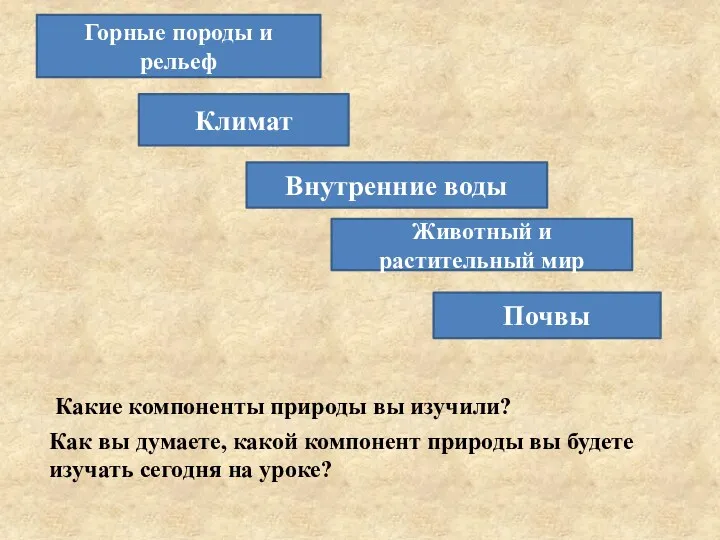 Какие компоненты природы вы изучили? Как вы думаете, какой компонент