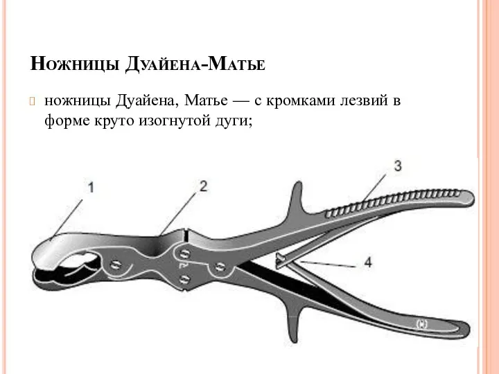 Ножницы Дуайена-Матье ножницы Дуайена, Матье — с кромками лезвий в форме круто изогнутой дуги;