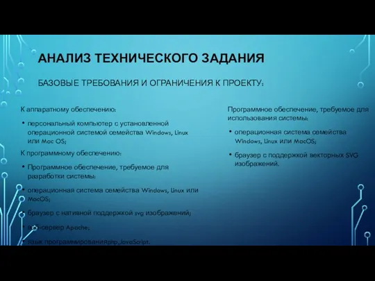 АНАЛИЗ ТЕХНИЧЕСКОГО ЗАДАНИЯ БАЗОВЫЕ ТРЕБОВАНИЯ И ОГРАНИЧЕНИЯ К ПРОЕКТУ: К