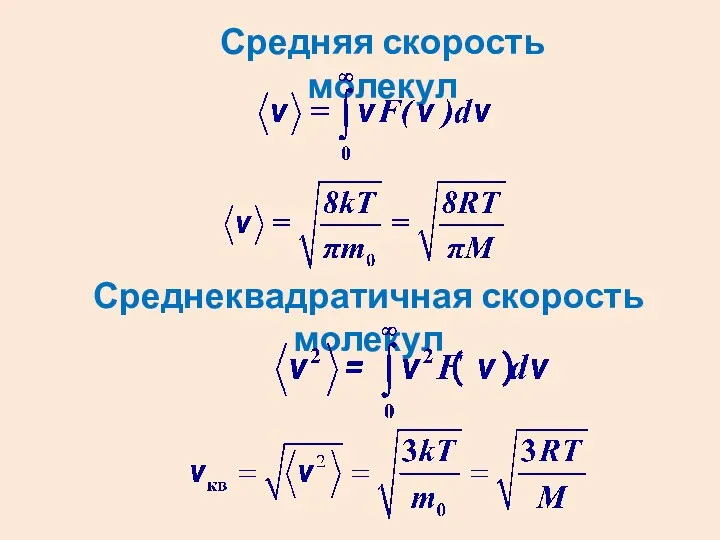 Средняя скорость молекул Среднеквадратичная скорость молекул