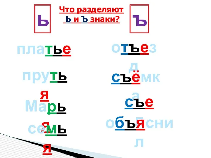 ь ъ платье прутья Марья отъезд съёмка съел объяснил семья Что разделяют Ь и Ъ знаки?