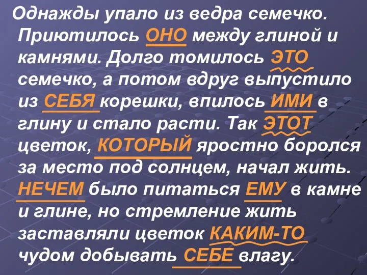 Однажды упало из ведра семечко. Приютилось ОНО между глиной и