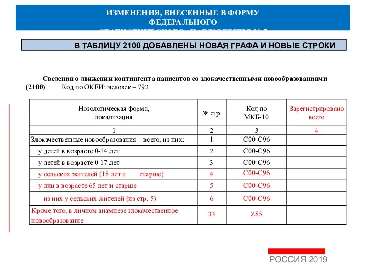 ИЗМЕНЕНИЯ, ВНЕСЕННЫЕ В ФОРМУ ФЕДЕРАЛЬНОГО СТАТИСТИЧЕСКОГО НАБЛЮДЕНИЯ № 7 РОССИЯ