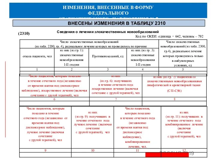 ИЗМЕНЕНИЯ, ВНЕСЕННЫЕ В ФОРМУ ФЕДЕРАЛЬНОГО СТАТИСТИЧЕСКОГО НАБЛЮДЕНИЯ № 7 РОССИЯ