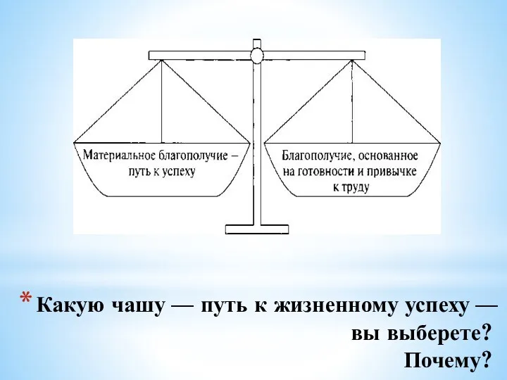 Какую чашу — путь к жизненному успеху — вы выберете? Почему?