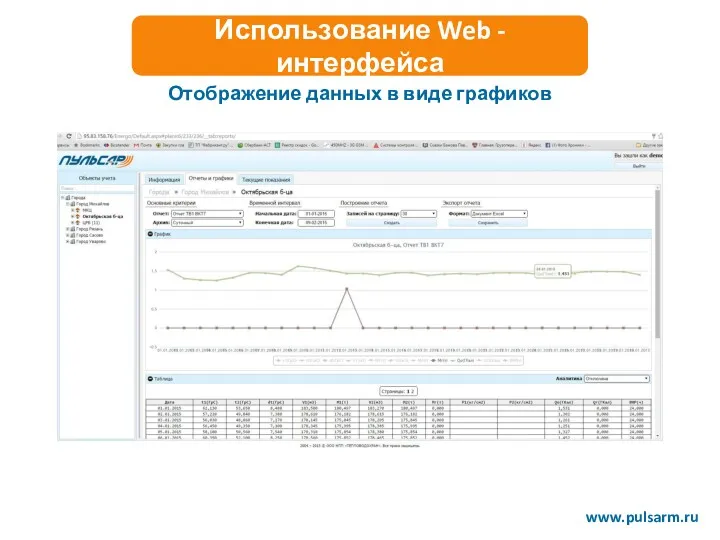 Отображение данных в виде графиков www.pulsarm.ru Использование Web - интерфейса