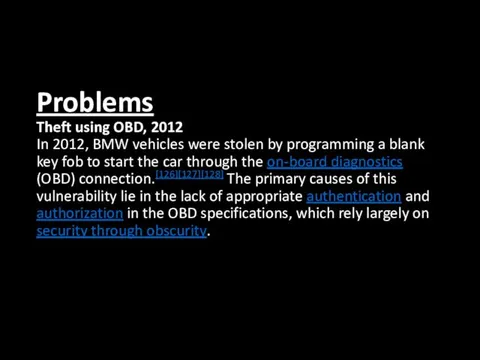 Problems Theft using OBD, 2012 In 2012, BMW vehicles were