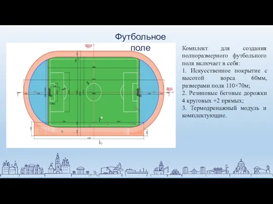 Комплект для создания полноразмерного футбольного поля включает в себя: 1.