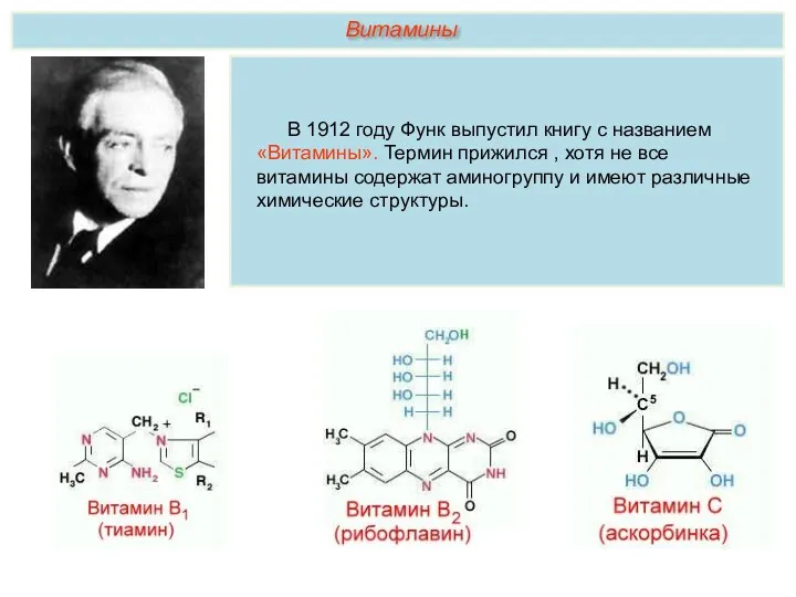 В 1912 году Функ выпустил книгу с названием «Витамины». Термин