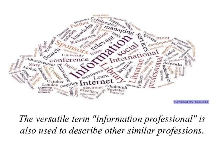 The versatile term "information professional" is also used to describe other similar professions.