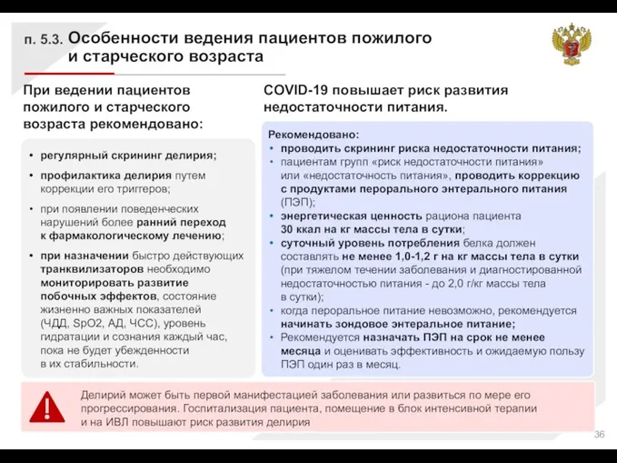 Особенности ведения пациентов пожилого и старческого возраста п. 5.3. Делирий