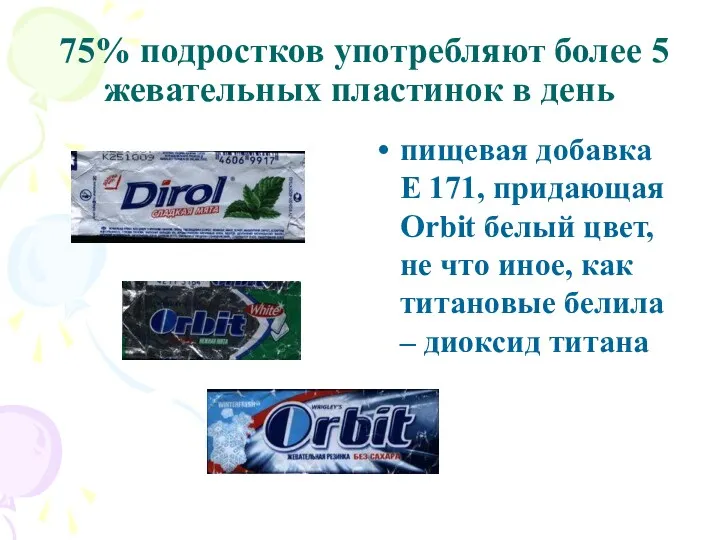 75% подростков употребляют более 5 жевательных пластинок в день пищевая