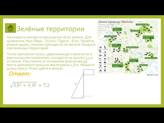 Зелёные территории На каждого москвича приходится 16 м2 зелени. Для