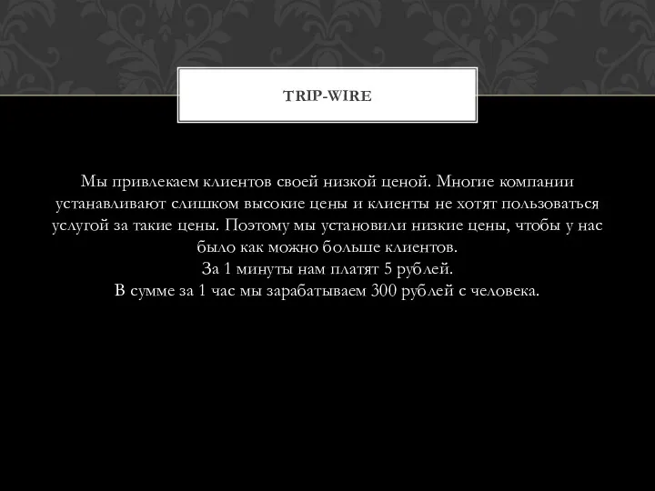 Мы привлекаем клиентов своей низкой ценой. Многие компании устанавливают слишком