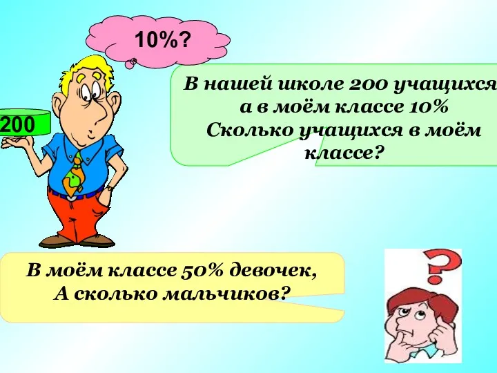 В нашей школе 200 учащихся, а в моём классе 10%