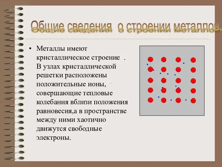 Металлы имеют кристаллическое строение . В узлах кристаллической решетки расположены положительные ионы,совершающие тепловые