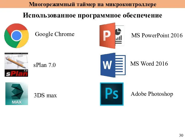 sPlan 7.0 MS PowerPoint 2016 МS Word 2016 Adobe Photoshop