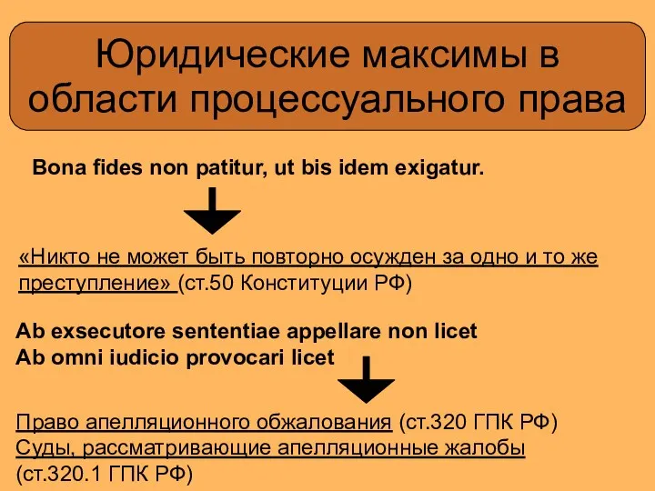 Юридические максимы в области процессуального права Bona fides non patitur,