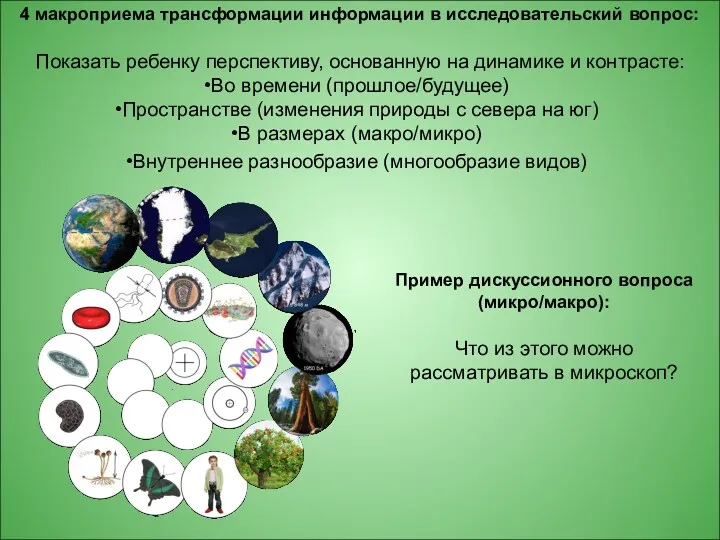 4 макроприема трансформации информации в исследовательский вопрос: Показать ребенку перспективу,