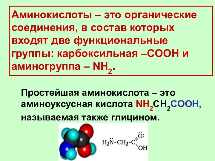 Аминокислоты – это органические соединения, в состав которых входят две