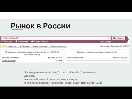 Рынок в России Посмотрев на статистику “wordstat.yandex”, мы можем увидеть,