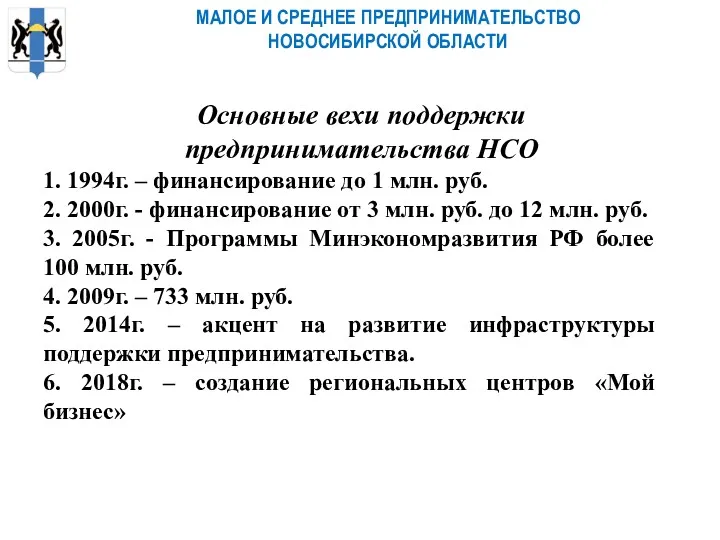 МАЛОЕ И СРЕДНЕЕ ПРЕДПРИНИМАТЕЛЬСТВО НОВОСИБИРСКОЙ ОБЛАСТИ 1. 1994г. – финансирование