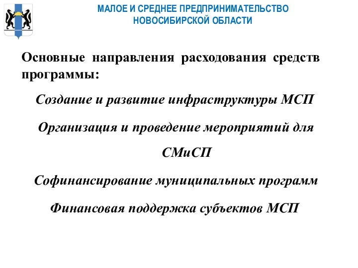 МАЛОЕ И СРЕДНЕЕ ПРЕДПРИНИМАТЕЛЬСТВО НОВОСИБИРСКОЙ ОБЛАСТИ Создание и развитие инфраструктуры