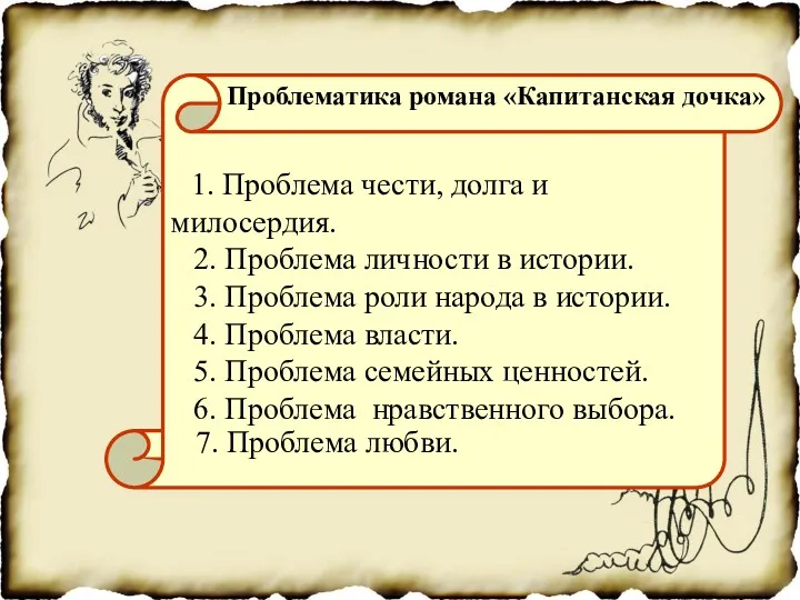 1. Проблема чести, долга и милосердия. 2. Проблема личности в