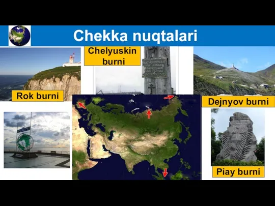 Chekka nuqtalari Rok burni Chelyuskin burni Dejnyov burni Piay burni