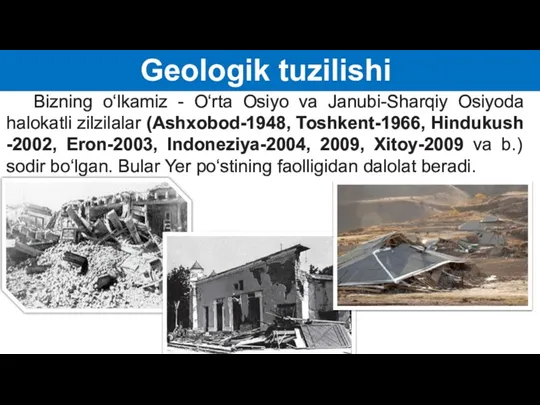 Geologik tuzilishi Bizning o‘lkamiz - O‘rta Osiyo va Janubi-Sharqiy Osiyoda