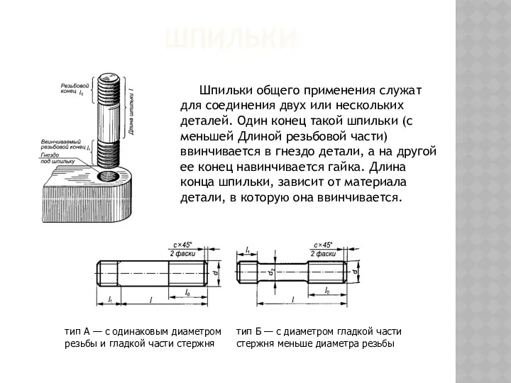 ШПИЛЬКИ Шпильки общего применения служат для соединения двух или нескольких