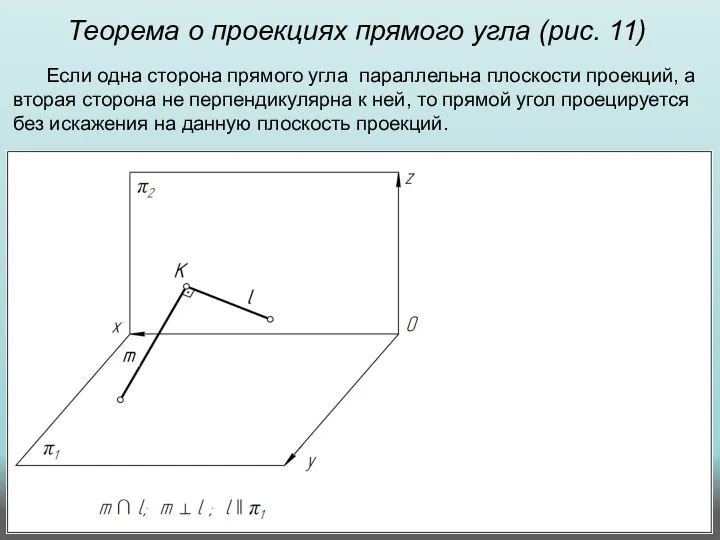 Теорема о проекциях прямого угла (рис. 11) Если одна сторона