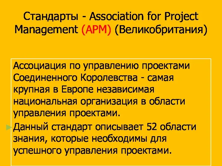 Стандарты - Association for Project Management (APM) (Великобритания) Ассоциация по