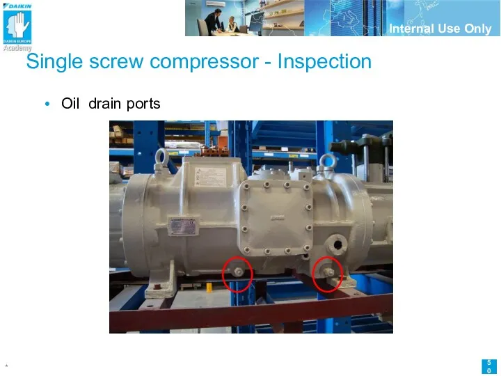 Single screw compressor - Inspection Oil drain ports