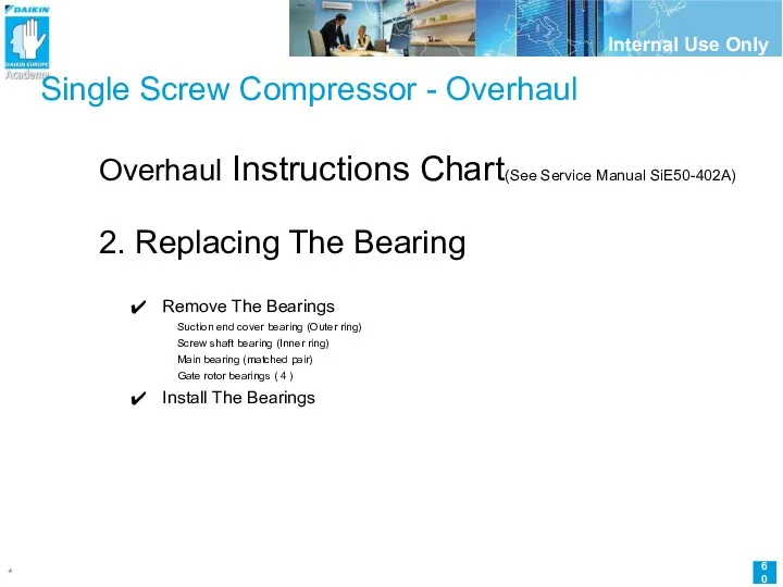 Single Screw Compressor - Overhaul Overhaul Instructions Chart(See Service Manual