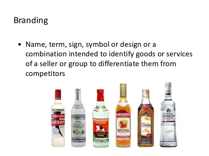 Branding Name, term, sign, symbol or design or a combination