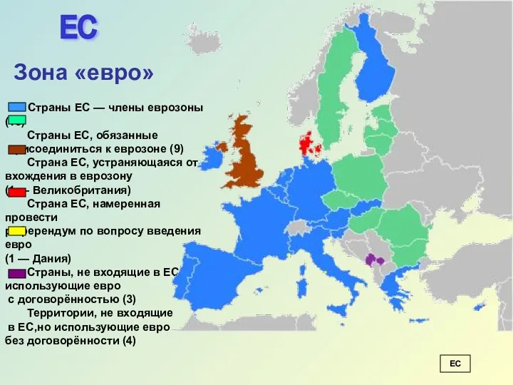 ЕС Зона «евро» Страны ЕС — члены еврозоны (16) Страны