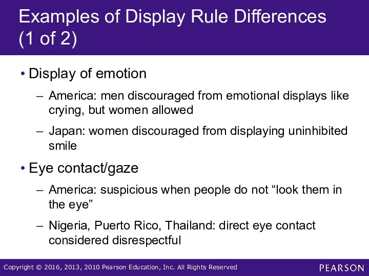 Examples of Display Rule Differences (1 of 2) Display of