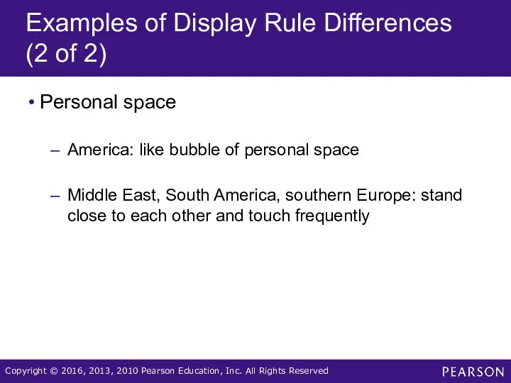 Examples of Display Rule Differences (2 of 2) Personal space