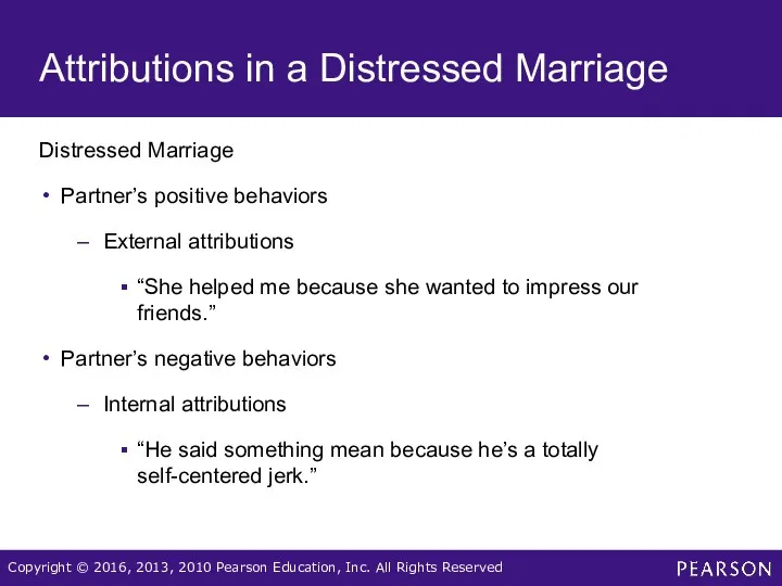 Attributions in a Distressed Marriage Distressed Marriage Partner’s positive behaviors