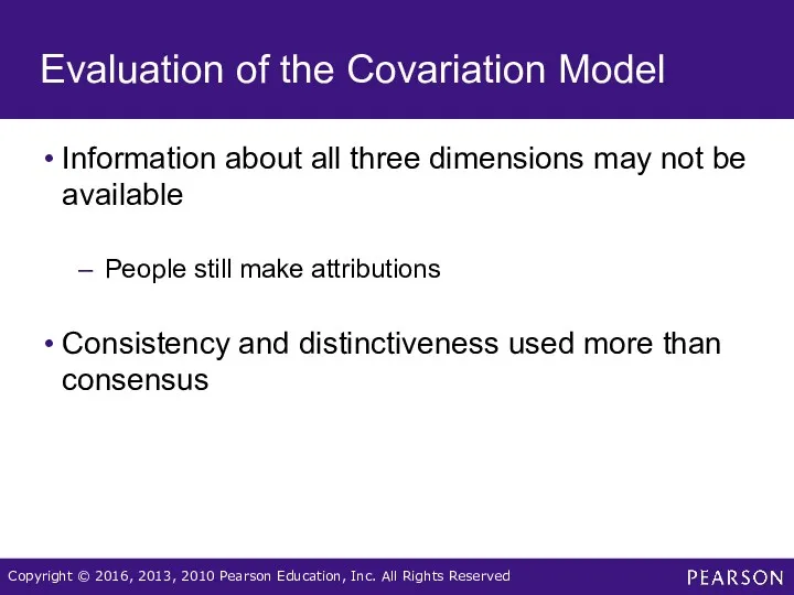 Evaluation of the Covariation Model Information about all three dimensions