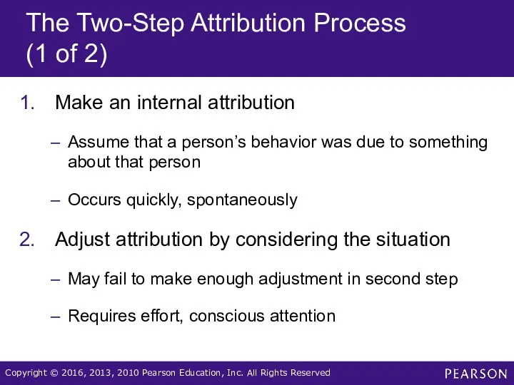 The Two-Step Attribution Process (1 of 2) Make an internal