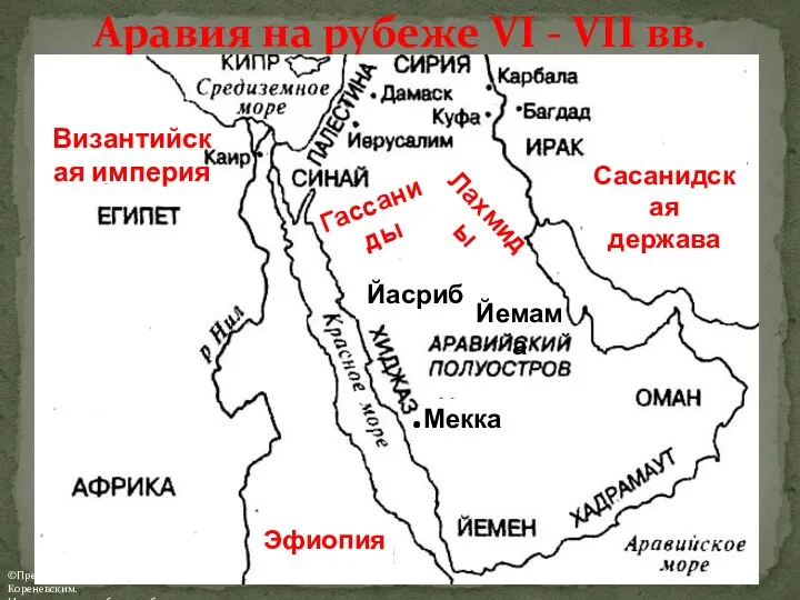 Аравия на рубеже VI - VII вв. Сасанидская держава Византийская империя Эфиопия Йасриб