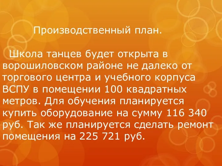 Производственный план. Школа танцев будет открыта в ворошиловском районе не далеко от торгового