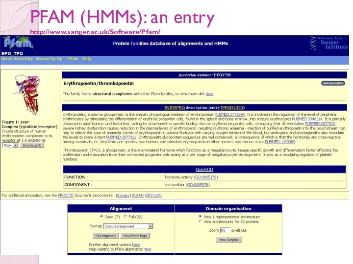 PFAM (HMMs): an entry http://www.sanger.ac.uk/Software/Pfam/