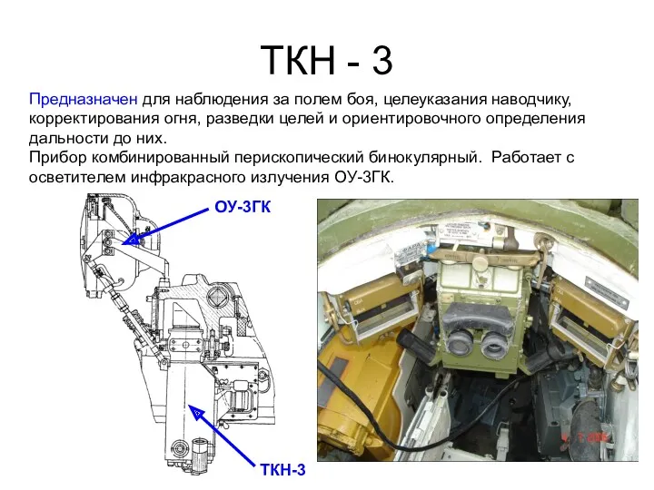 ТКН - 3 Предназначен для наблюдения за полем боя, целеуказания