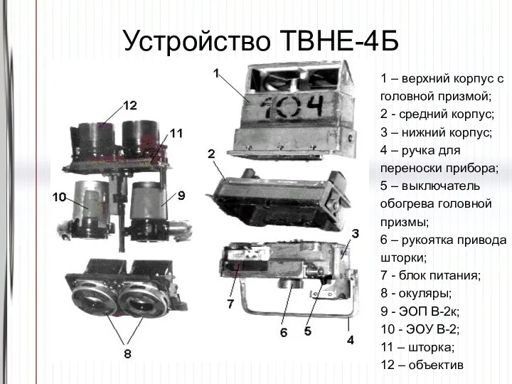 Устройство ТВНЕ-4Б 1 – верхний корпус с головной призмой; 2